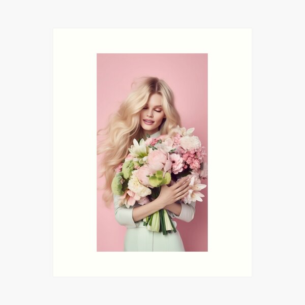 Women with bouquet Art Print