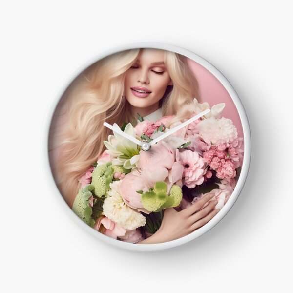 Women with bouquet Clock