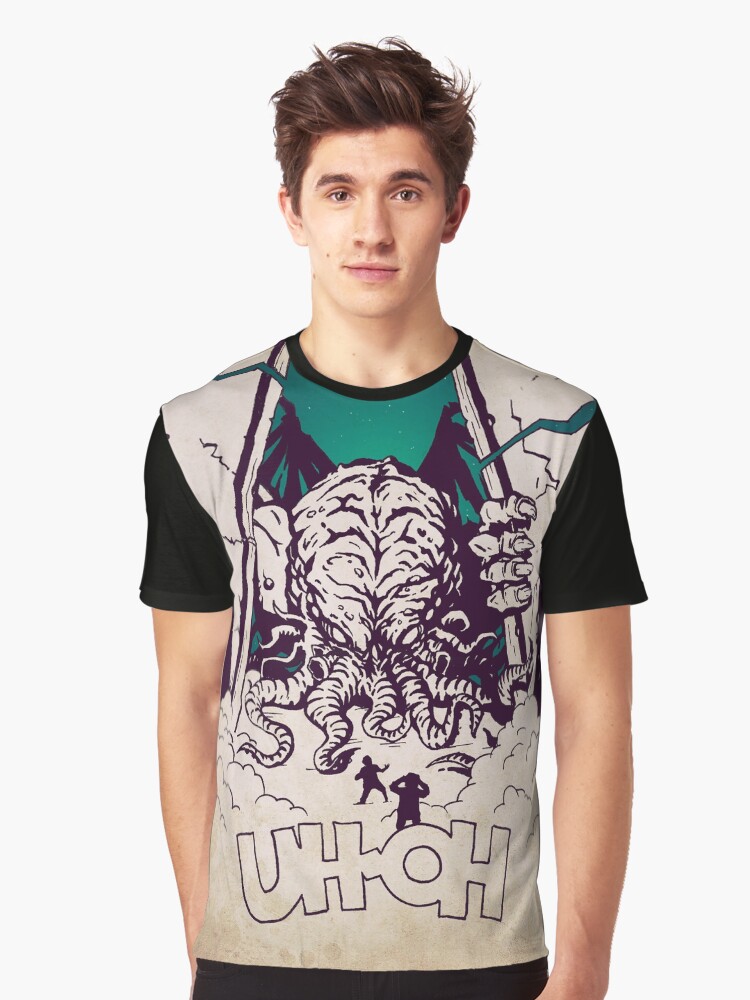 Thumbnail 1 of 5, Graphic T-Shirt, Uh-Oh Cthulhu! designed and sold by HPLHS.