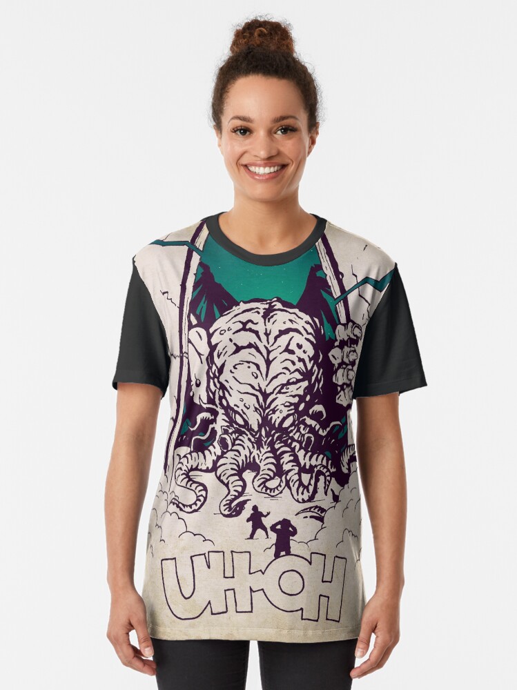 Thumbnail 2 of 5, Graphic T-Shirt, Uh-Oh Cthulhu! designed and sold by HPLHS.