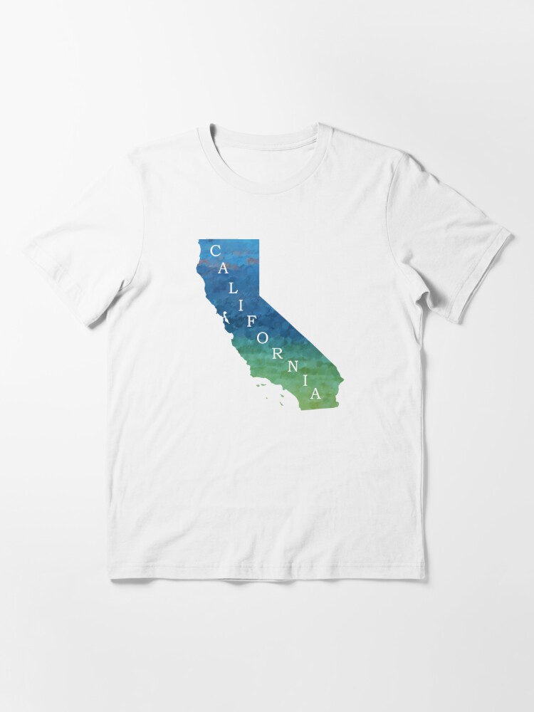 California Sate Map with Pacific ocean blue and green watercolors waves |  Essential T-Shirt