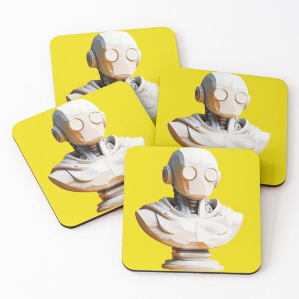 Item preview, a white marble bust of robot on a yellow background, 3d designed and sold by Globalize.