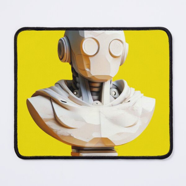 Item preview, a white marble bust of robot on a yellow background, 3d designed and sold by Globalize.