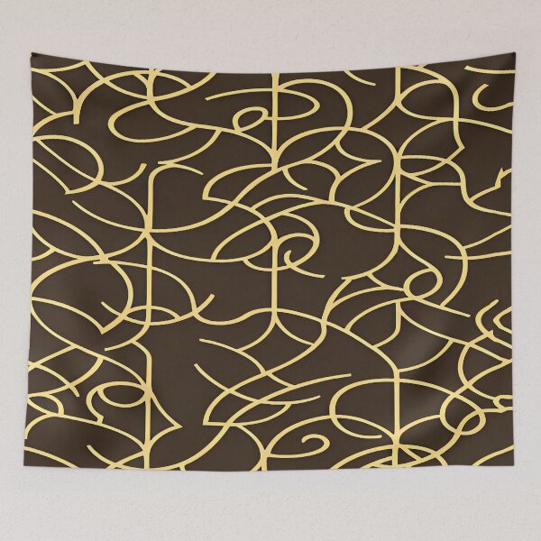 Item preview, Geometric Abstract Swirls and Twirls Yellow Gold Color with Brown Background designed and sold by deniselynnimage.