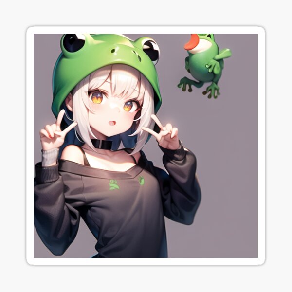 A cute frog playing a guitar, eyes closed, kawaii anime illustration