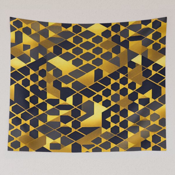 Item preview, Geometric Abstract Rectangular Triangle Shapes Yellow Gold Color with Brown Background designed and sold by deniselynnimage.