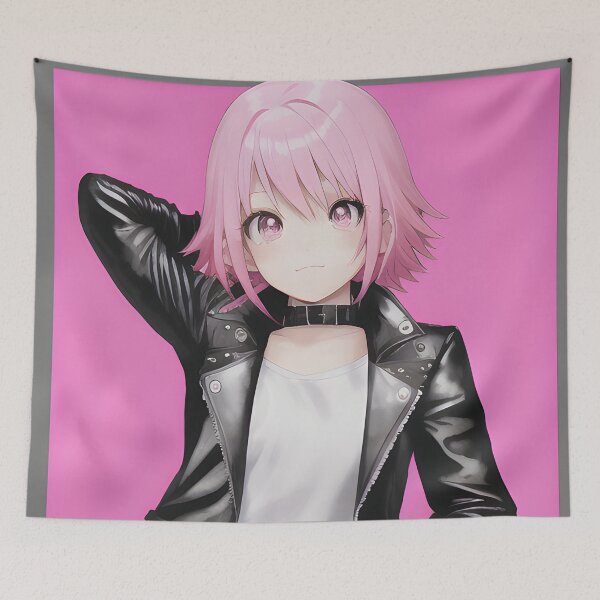 Item preview, Pink Haired Anime Girl in Leather Jacket designed and sold by thewolffpress.