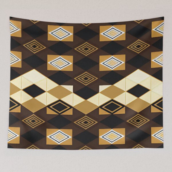 Item preview, Geometric Abstract Rectangular Triangle Shapes Yellow Gold Orange Color with Brown Background designed and sold by deniselynnimage.