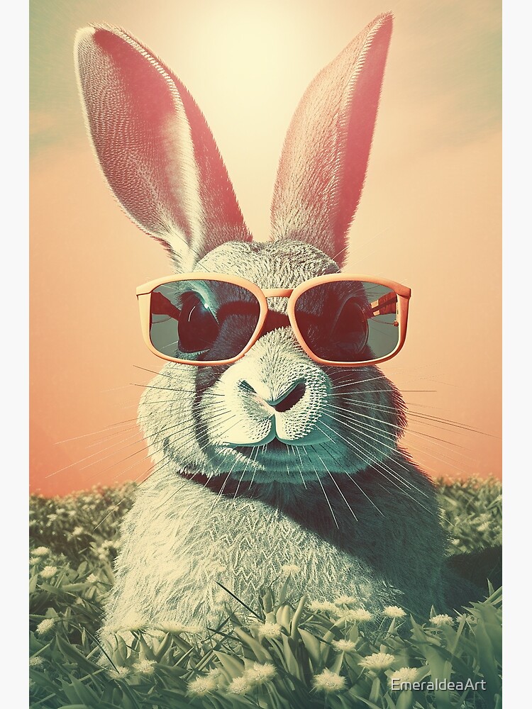 Retro Easter Bunny Chillaxing in the Grass, in sunglasses