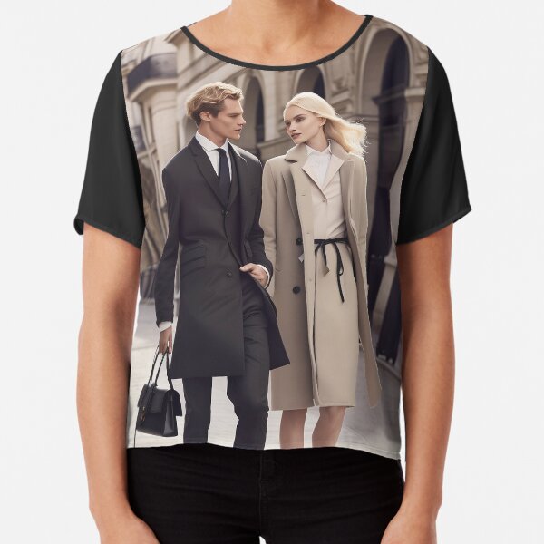Young Couple Walking Chiffon Top
