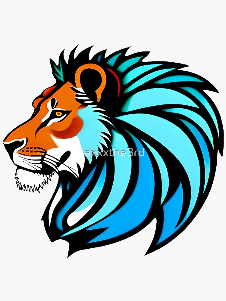 Black And White Line Art And Blue Lion Face Front View Vector Art Image Logo  Template Lion Head Sticker And Tattoo Design Stock Illustration - Download  Image Now - iStock