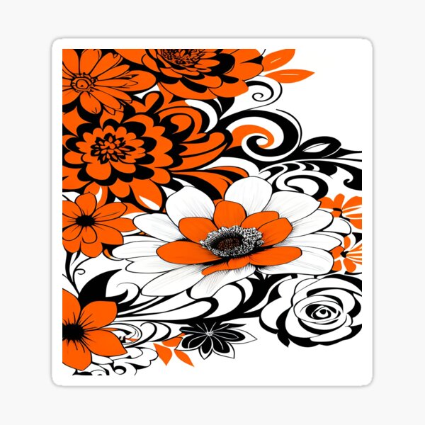 Item preview, Large Orange White Black Flowers in Unique Floral Arrangement designed and sold by deniselynnimage.