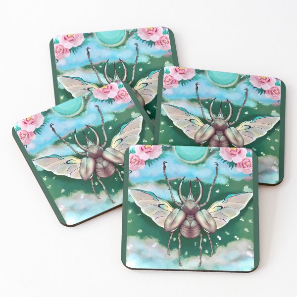 Item preview, Flying Beetle Insect under the Moon with flowers  designed and sold by Abyssalbee.