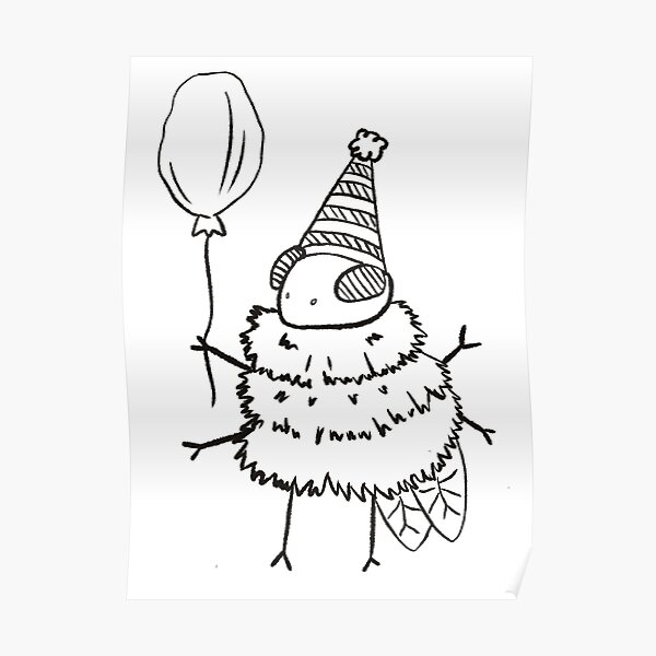 cute birthday bee with a balloon Poster