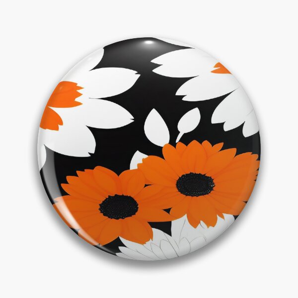 Item preview, Orange Black and White Large Flowers White Leaves with a Black Background designed and sold by deniselynnimage.