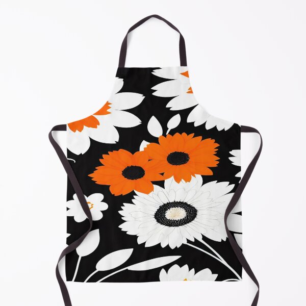 Item preview, Orange Black and White Large Flowers White Leaves with a Black Background designed and sold by deniselynnimage.