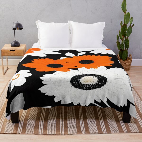 Item preview, Orange Black and White Large Flowers White Leaves with a Black Background designed and sold by deniselynnimage.