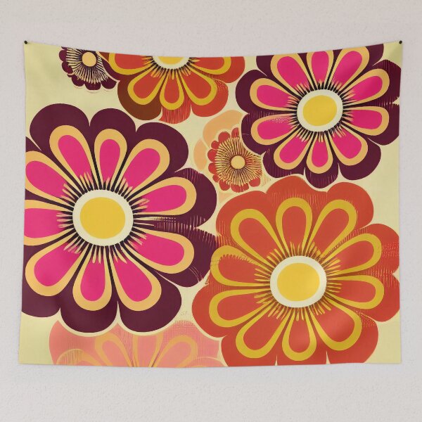 Item preview, Flower Power Retro 60s 70s Vintage Pattern Bright Colored designed and sold by Aurora Hues.