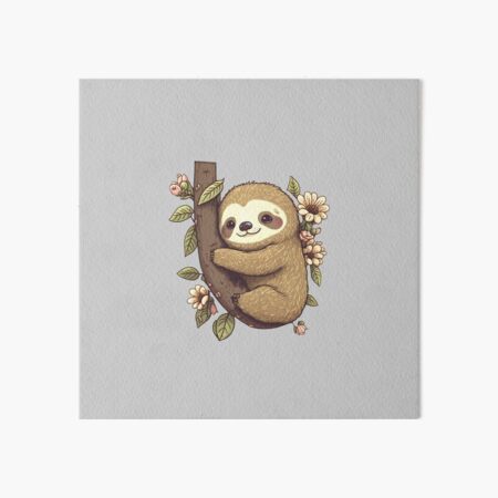 Baby Sloth eating a long leaf Art Board Print for Sale by