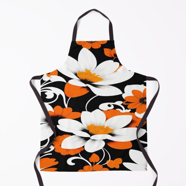 Item preview, White Large Flowers Orange Florets Twirls and Swirls of Leaves with a Black Background designed and sold by deniselynnimage.