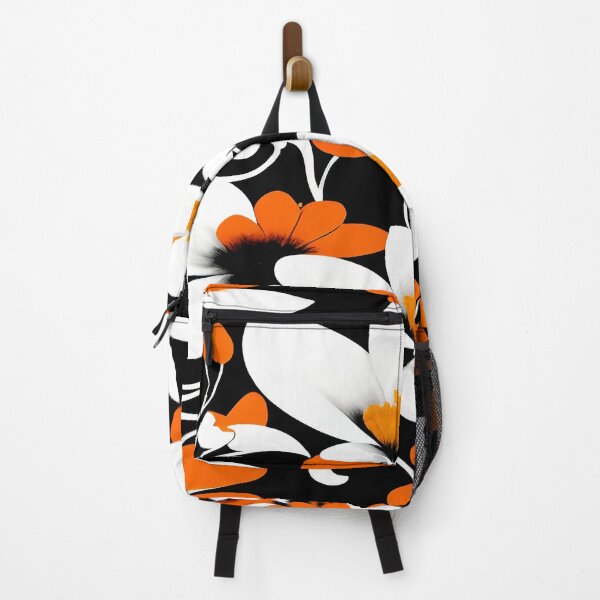 Item preview, White Large Flowers Orange Florets Twirls and Swirls of Leaves with a Black Background designed and sold by deniselynnimage.