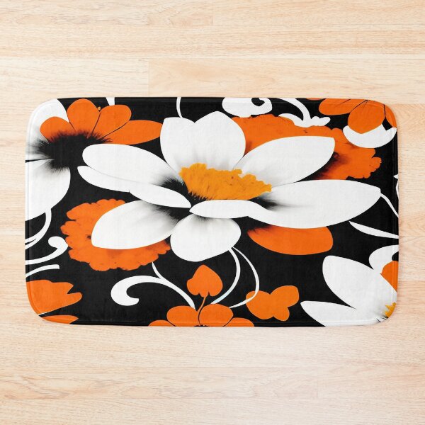 Item preview, White Large Flowers Orange Florets Twirls and Swirls of Leaves with a Black Background designed and sold by deniselynnimage.