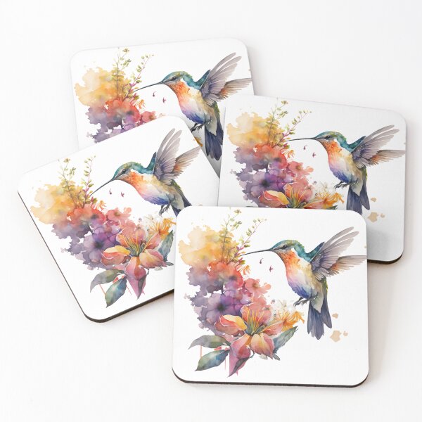 Artikelvorschau, Bunter Aquarell-Kolibri und Blumen entworfen und verkauft von printiesart.