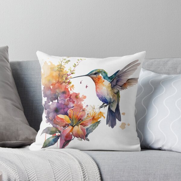 Artikelvorschau, Bunter Aquarell-Kolibri und Blumen entworfen und verkauft von printiesart.