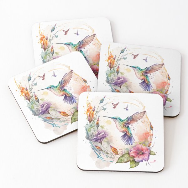 Artikelvorschau, Bunter Aquarell-Kolibri und Blumen entworfen und verkauft von printiesart.