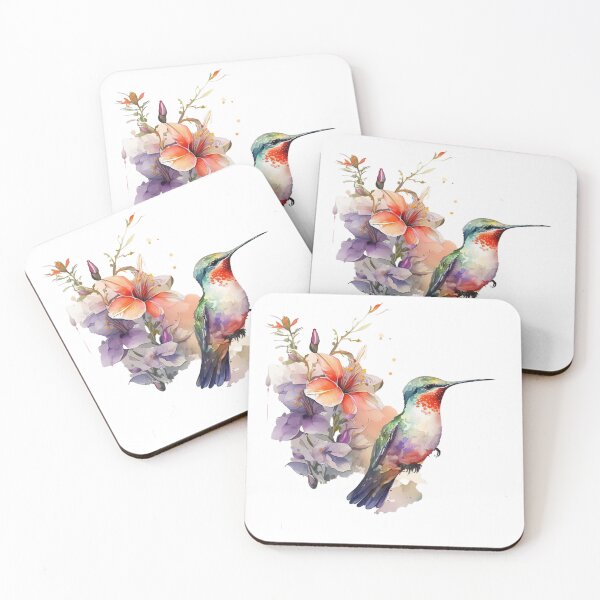 Artikelvorschau, Bunter Aquarell-Kolibri und Blumen entworfen und verkauft von printiesart.
