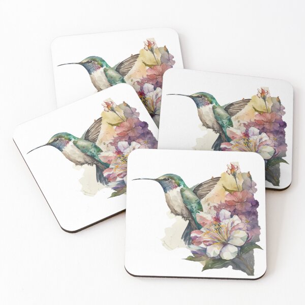 Artikelvorschau, Bunter Aquarell-Kolibri und Blumen entworfen und verkauft von printiesart.