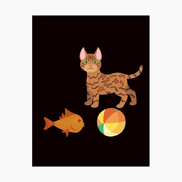 Item preview, Bengal cat & Tiko fish playing ball designed and sold by sandra-merch.
