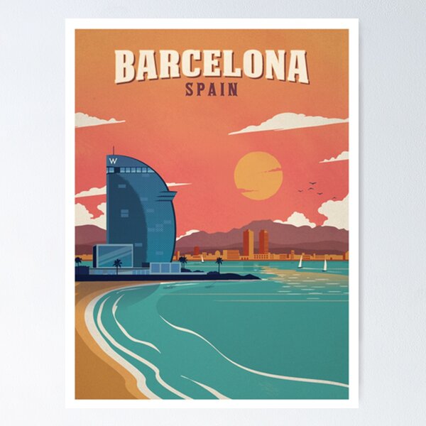 Item preview, Vintage Barcelona Spain Beach Poster designed and sold by TeamBride.