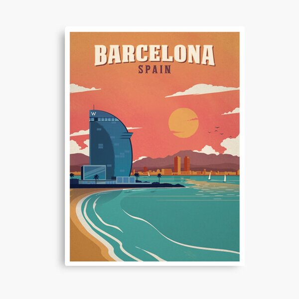 Vintage Barcelona Spain Beach Poster Canvas Print