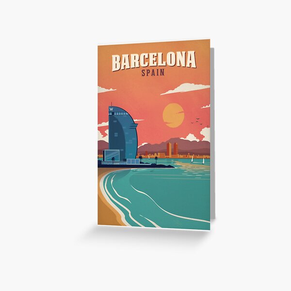 Vista previa del artículo con la obra «Cartel de la playa de Barcelona España del vintage», diseñado y vendido por TeamBride.