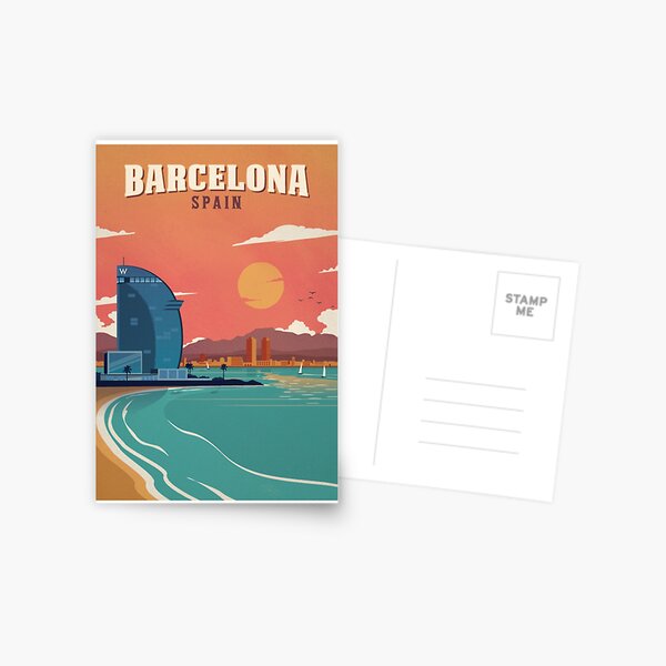 Vintage Barcelona Spain Beach Poster Postcard