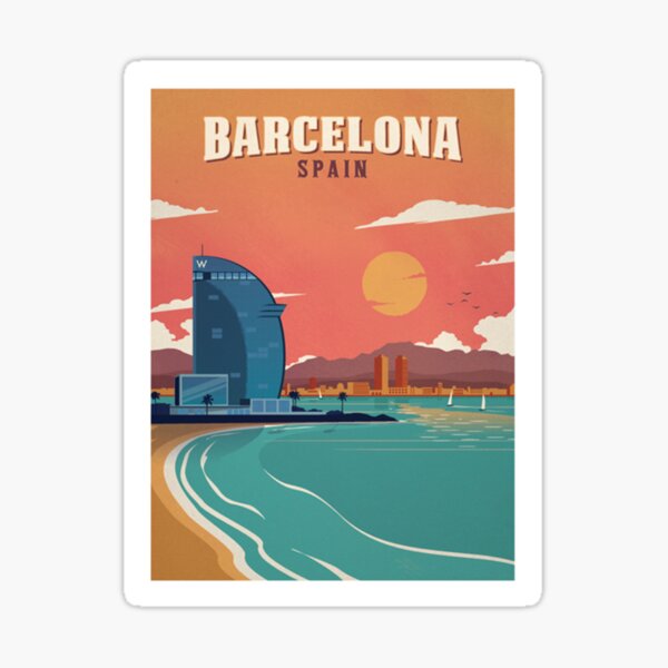 Vintage Barcelona Spain Beach Poster Sticker
