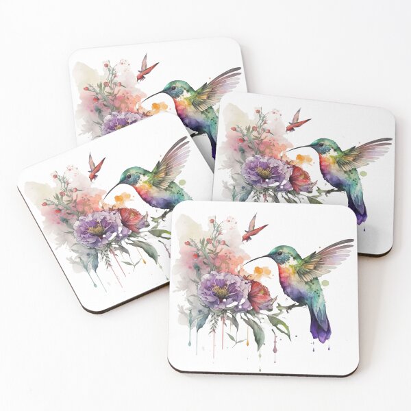 Artikelvorschau, Bunter Aquarell-Kolibri und Blumen entworfen und verkauft von printiesart.