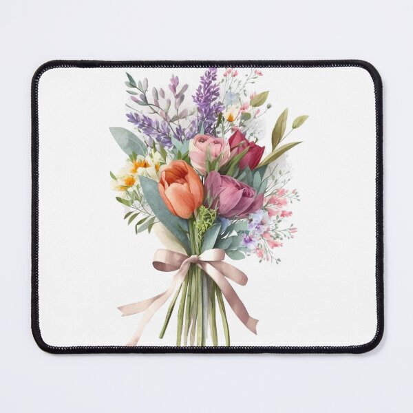 Artikelvorschau, Bündel Aquarellblumen mit rosafarbener Schleife entworfen und verkauft von ImaginePrintsHQ.