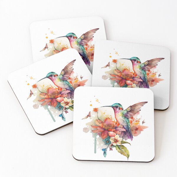 Artikelvorschau, Bunter Aquarell-Kolibri und Blumen entworfen und verkauft von printiesart.
