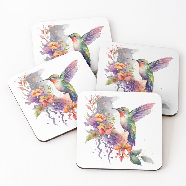 Artikelvorschau, Bunter Aquarell-Kolibri und Blumen entworfen und verkauft von printiesart.