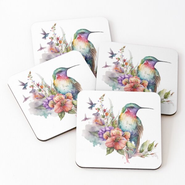 Artikelvorschau, Bunter Aquarell-Kolibri und Blumen entworfen und verkauft von printiesart.