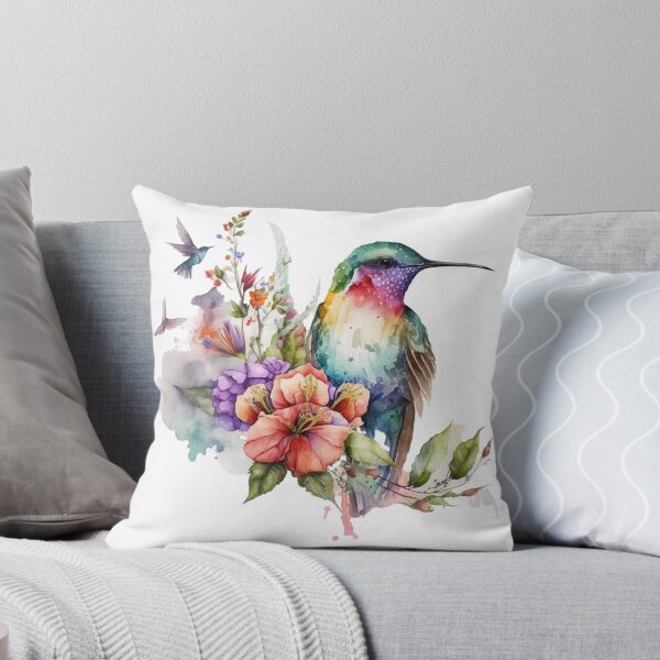 Artikelvorschau, Bunter Aquarell-Kolibri und Blumen entworfen und verkauft von printiesart.
