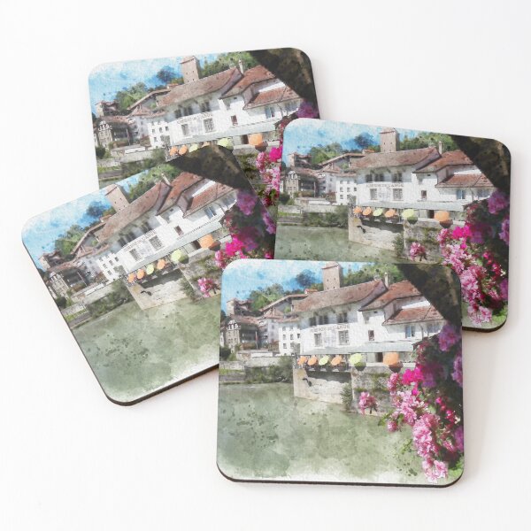 Item preview, Old Town Fribourg Watercolor designed and sold by TwoSmallPtatoes.