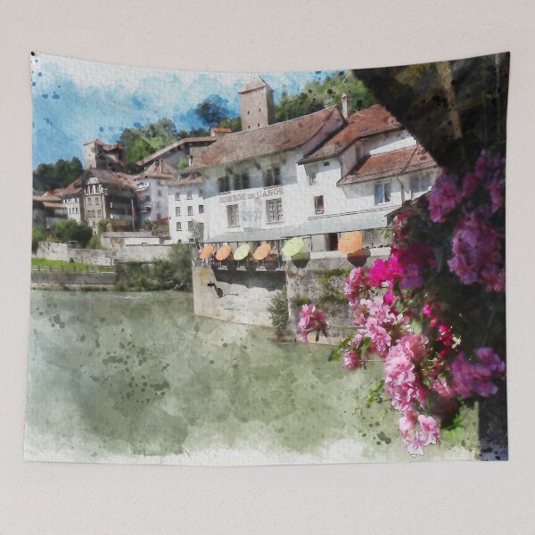 Item preview, Old Town Fribourg Watercolor designed and sold by TwoSmallPtatoes.