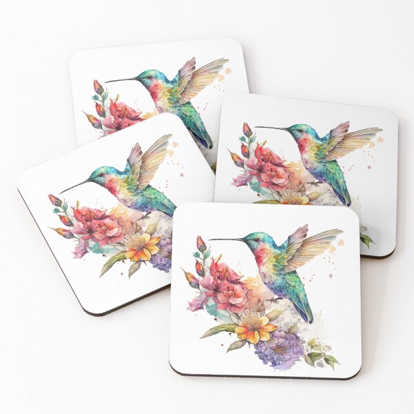 Artikelvorschau, Bunter Aquarell-Kolibri und Blumen entworfen und verkauft von printiesart.