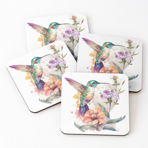 Artikelvorschau, Bunter Aquarell-Kolibri und Blumen entworfen und verkauft von printiesart.