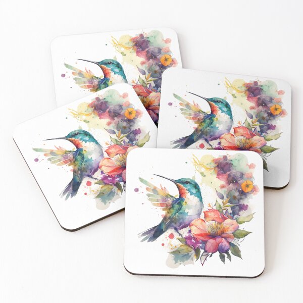 Artikelvorschau, Bunter Aquarell-Kolibri und Blumen entworfen und verkauft von printiesart.