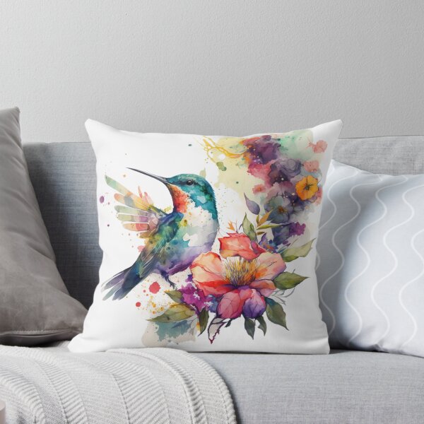 Artikelvorschau, Bunter Aquarell-Kolibri und Blumen entworfen und verkauft von printiesart.