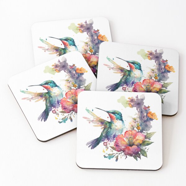 Artikelvorschau, Bunter Aquarell-Kolibri und Blumen entworfen und verkauft von printiesart.